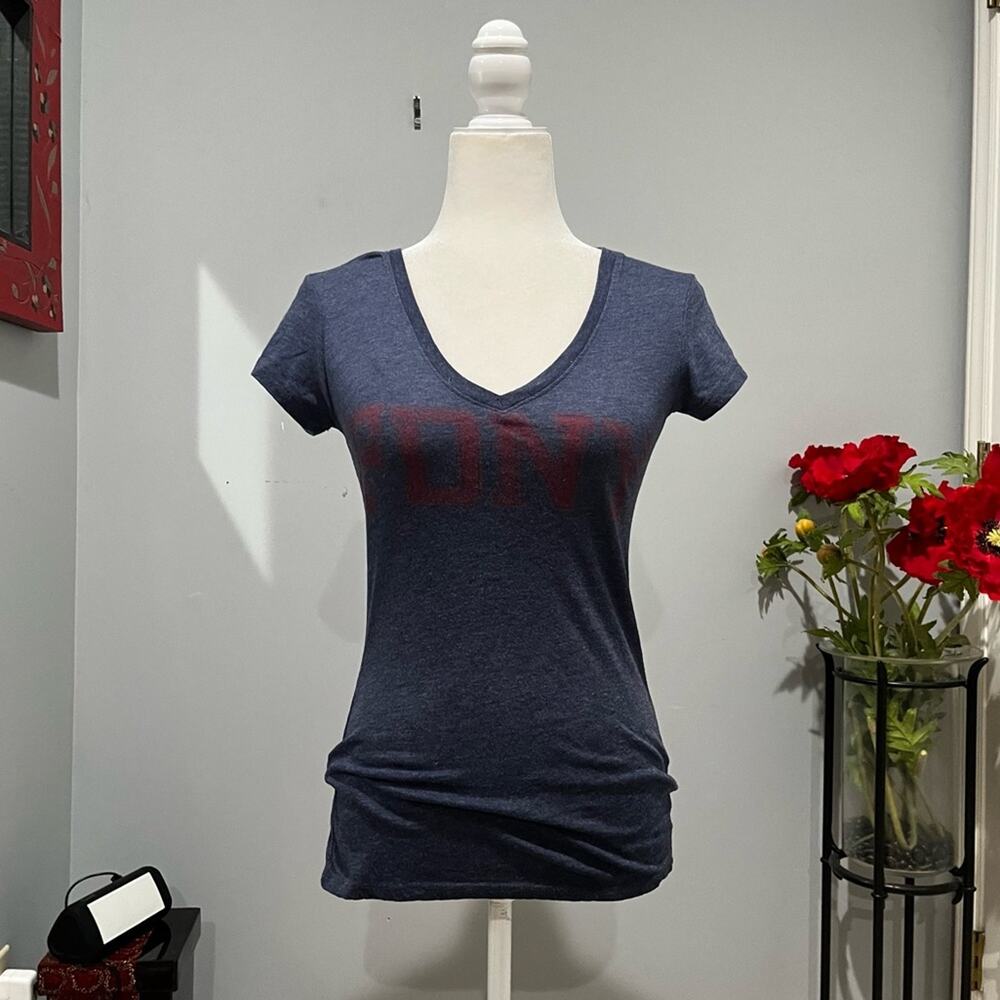 NEW FDNY City NY V Neck Short Sleeve Women’s Casual Fitted T-Shirt Heather Blue